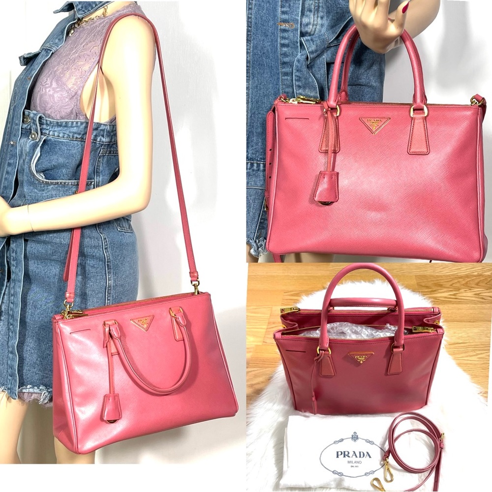 🍒Pre-Owned PRADA Galleria Pink Saffiano  Leather Double Zip Tote Bag